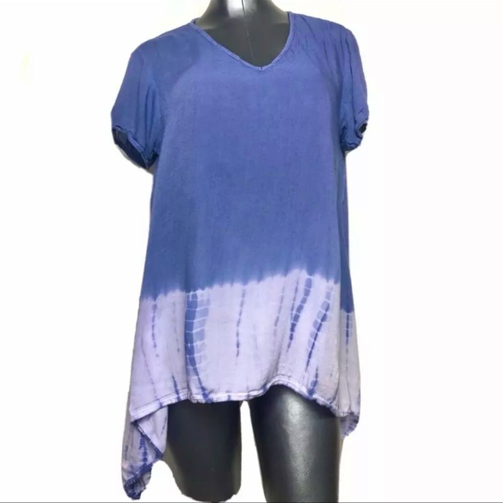 Soft Surroundings Tie Dye Dipped Rayon Short Sleeve Top Blouse Size Medium